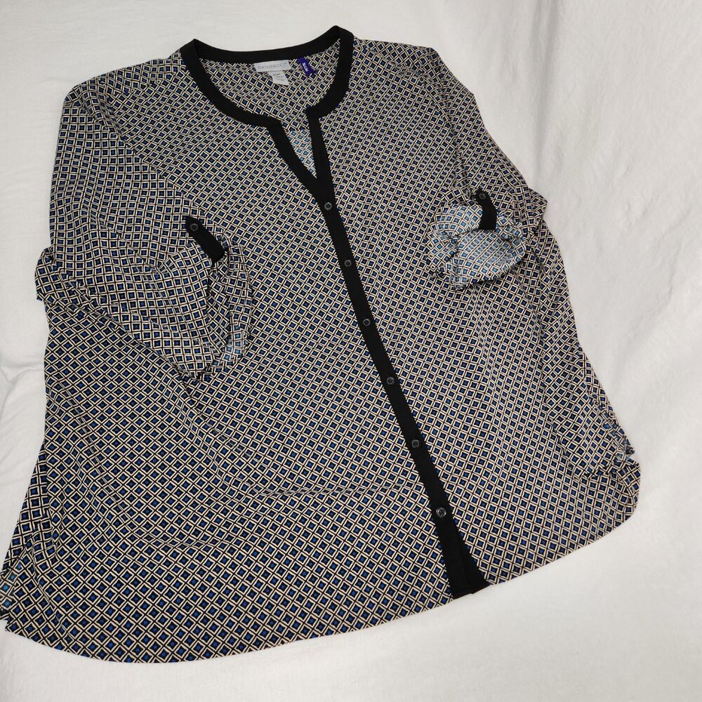 Catherines Multicolor Geometric Full Button Down … - image 4